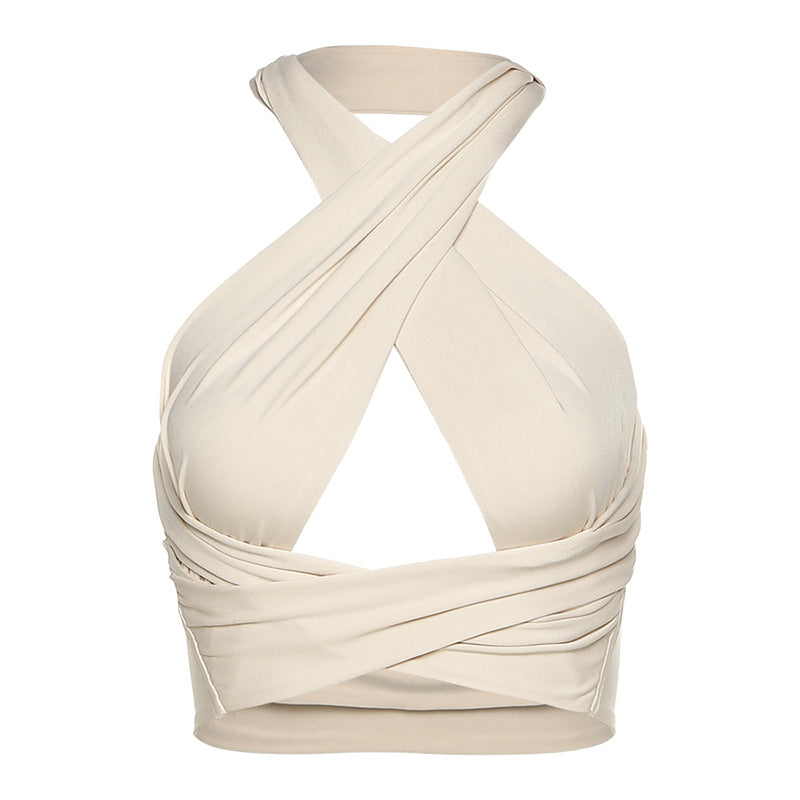 Women's Sexy Back Hanging Neck Cross Cut Navel Vest