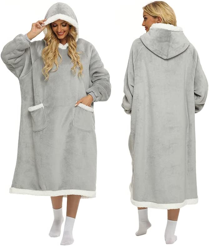 DUCHIFAD WearableBlanketHoodieOversized For Women Men 47.2in120cm Flannel FleecePolyester
