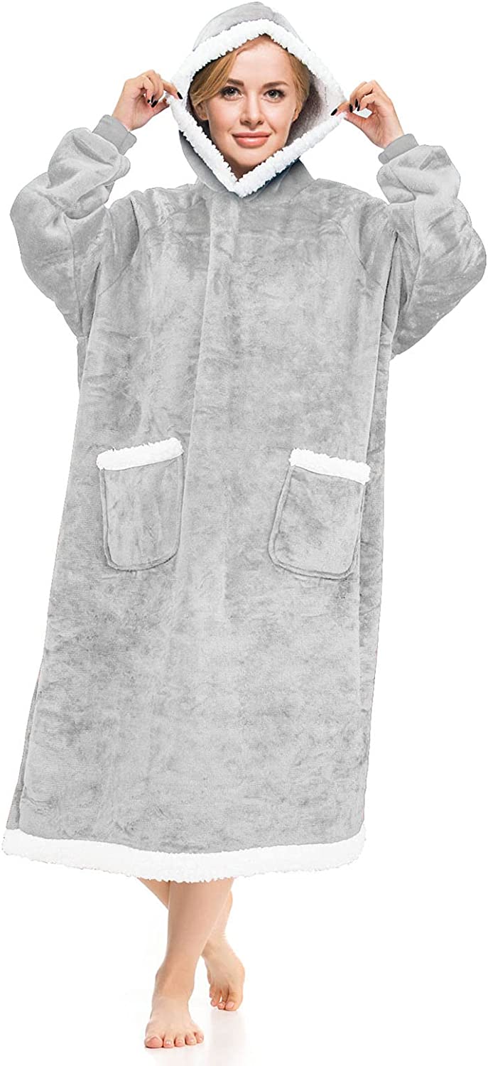 DUCHIFAD WearableBlanketHoodieOversized For Women Men 47.2in120cm Flannel FleecePolyester