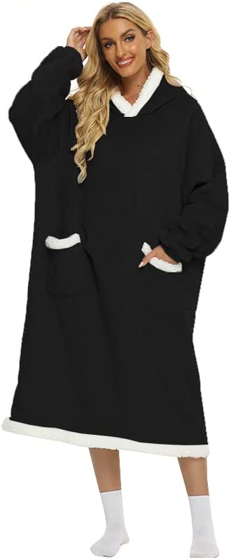DUCHIFAD WearableBlanketHoodieOversized For Women Men 47.2in120cm Flannel FleecePolyester