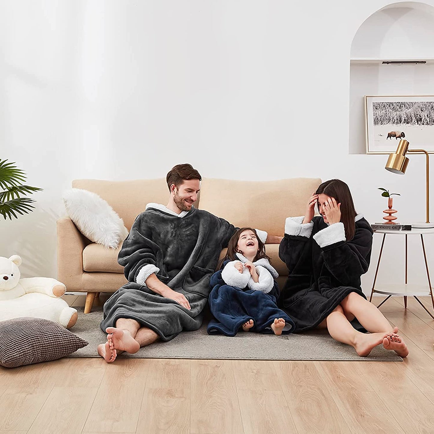 DUCHIFAD WearableBlanketHoodieOversized For Women Men 47.2in120cm Flannel FleecePolyester