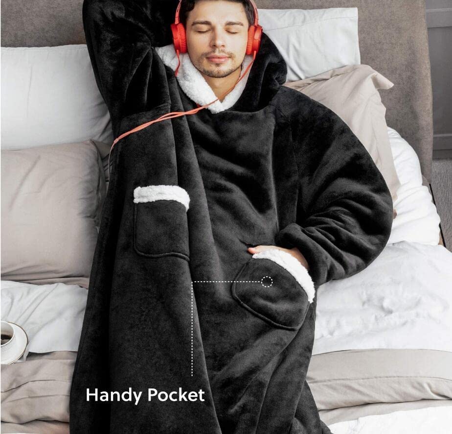 DUCHIFAD WearableBlanketHoodieOversized For Women Men 47.2in120cm Flannel FleecePolyester