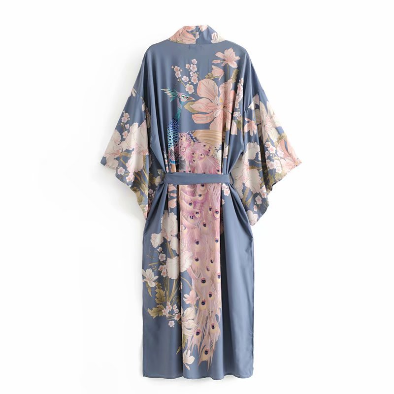 Peacock flower print gown