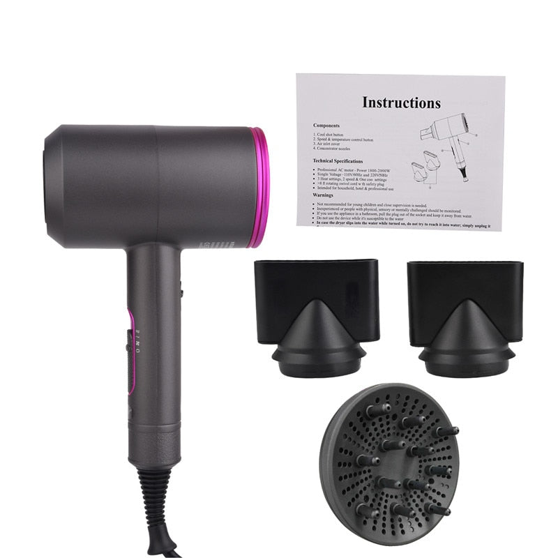 Professional Ionic Hair Dryer with Diffuser & Concentrator