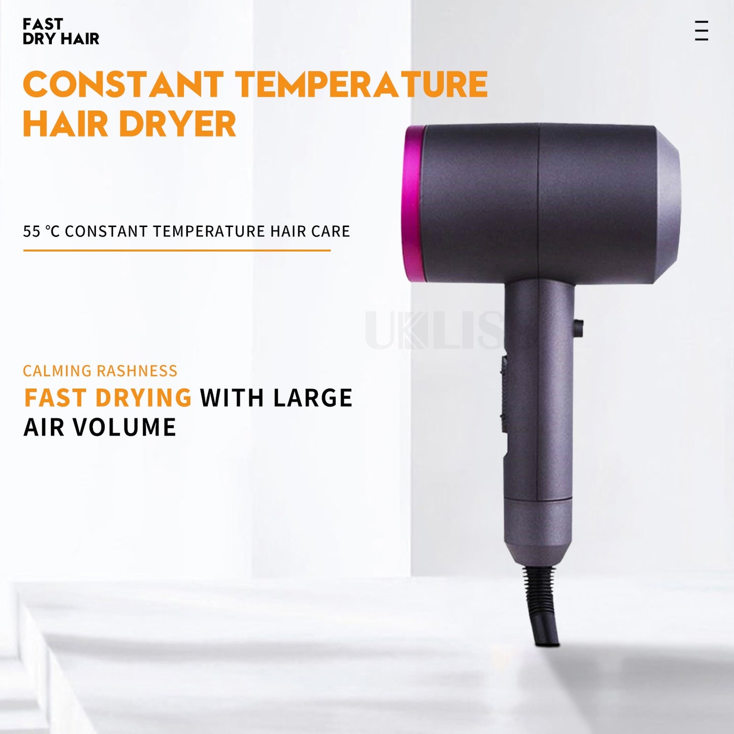 Professional Ionic Hair Dryer with Diffuser & Concentrator